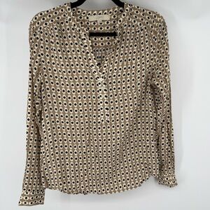 LOFT Women's Beige and Black Geometric Blouse